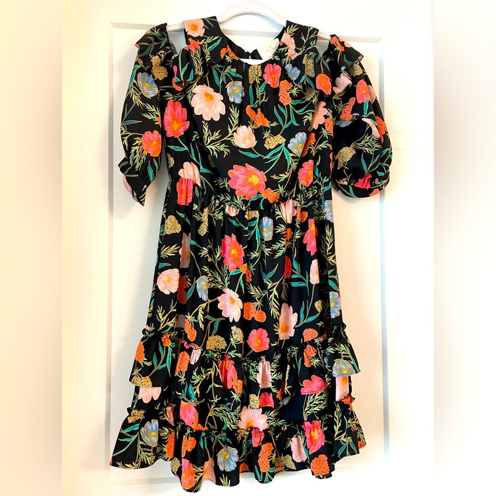 Kate Spade Blossoms Black Peach Pink Floral Dress.  Size 6